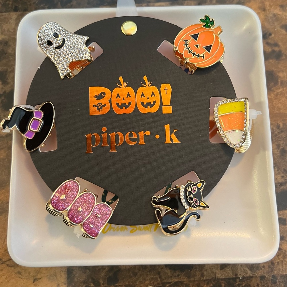 NWT Piper K Halloween Hair Clips Set - Orange, Black, Pink